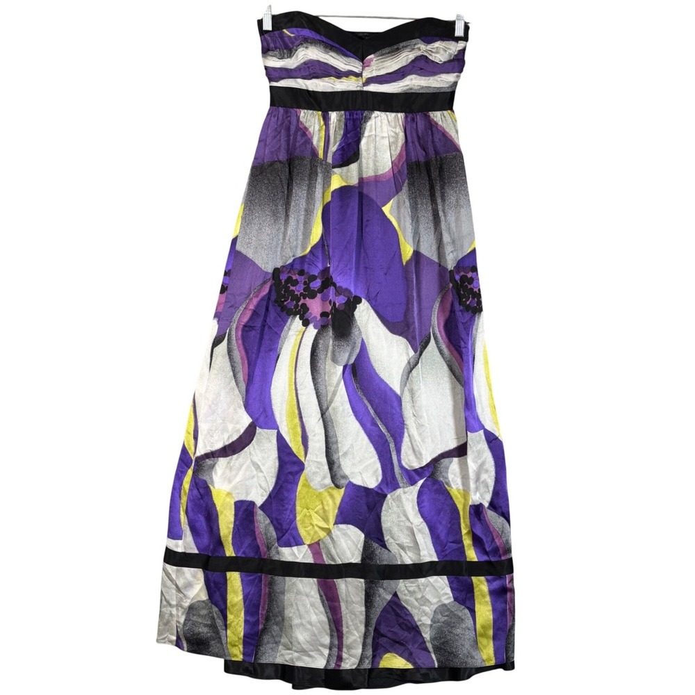 Laundry by Design Purple Floral 100% Silk Strapless Maxi Dress Size 6 Art Deco